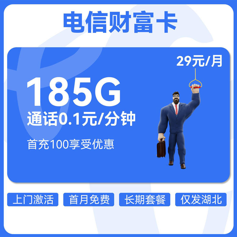 电信财富卡29元155G通用+30G定向+0.1元/分钟